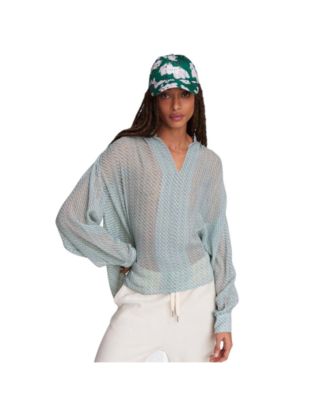 Rag & Bone The Carly Semi-Sheer Green Print Band Collar Blouse Size Medium NWOT